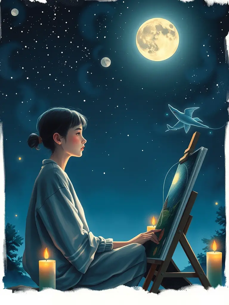 El camino para estimular la energía de la reflexión en la noche silenciosa y la creatividad.