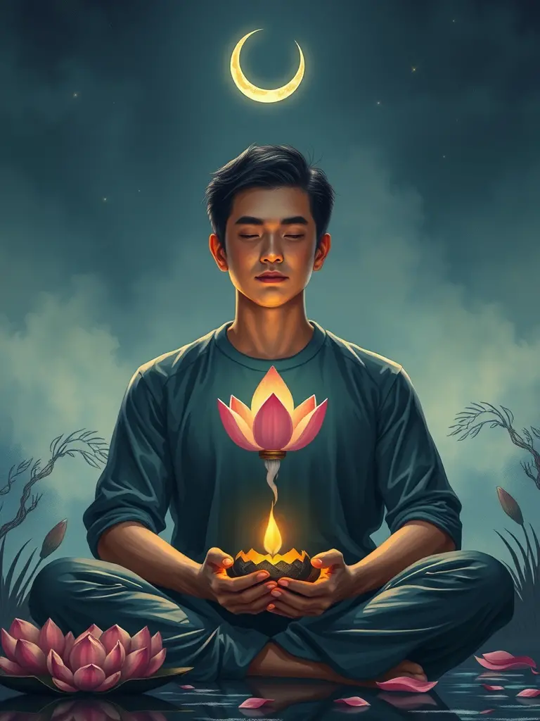 Transformación espiritual: Ilumina la lámpara de loto para recibir las bendiciones de la luna nueva.