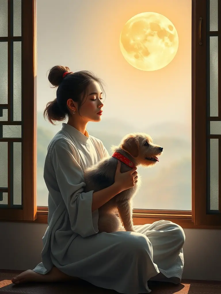 Meditación invernal con mascotas, estimulando la energía interior para mejorar la fortuna.