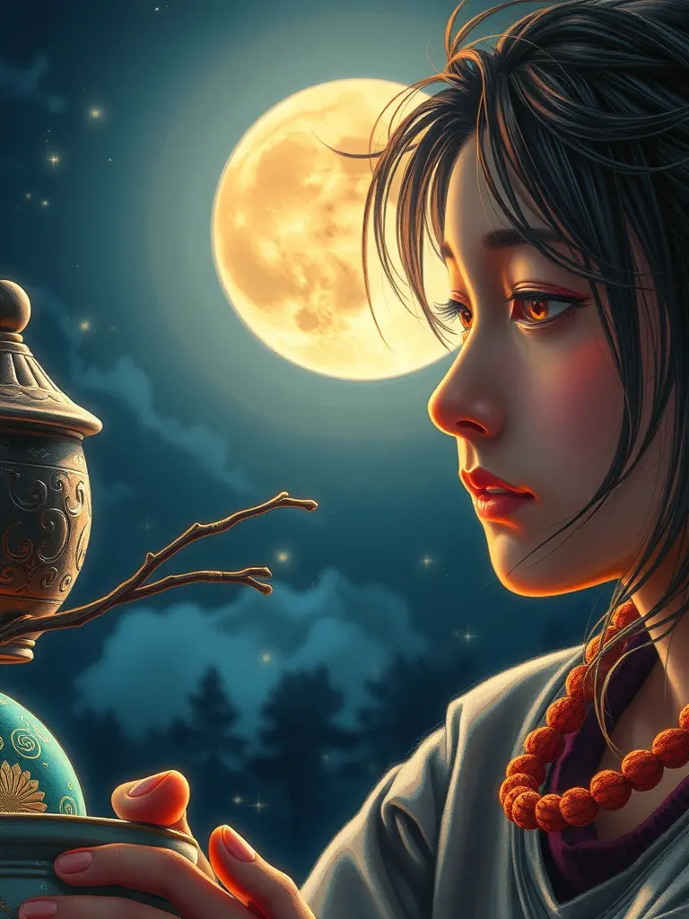 Noche de luna llena, buscando la energía auspiciosa y la inspiración creativa en la vida.