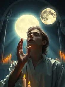 Cristais de energia iluminam visões da lua nova, aumentando a confiança e a sorte em sincronia.