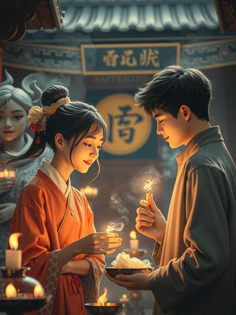 Nghi lễ cầu nguyện với nhang thăm dò sự tu hành của vợ chồng và sự khai sáng trí tuệ.